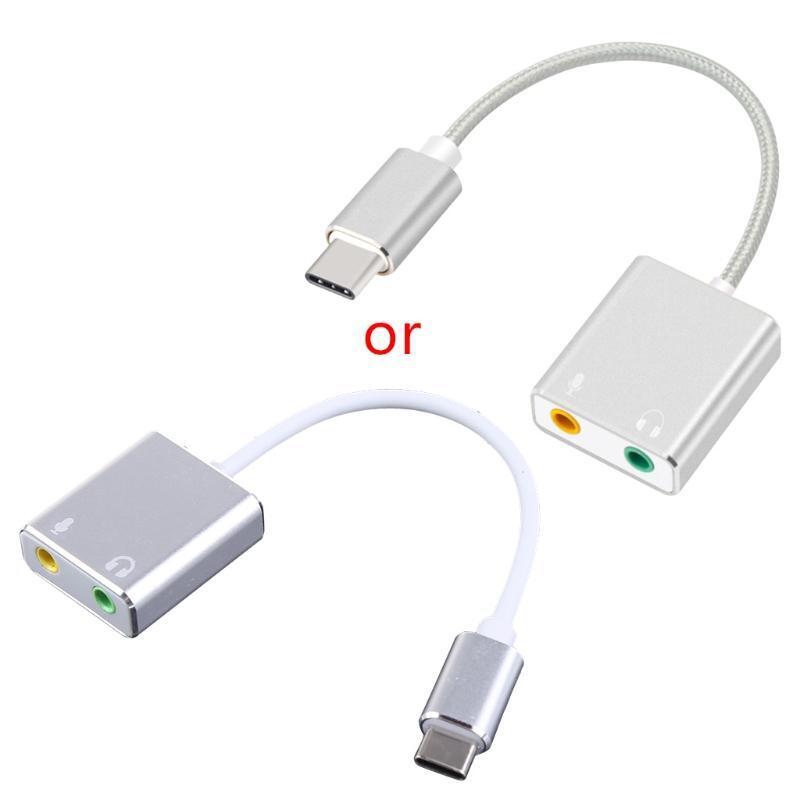 USB Type-c Audio Adapter External Stereo Sound Card with 3.5mm Headset Mic Jack