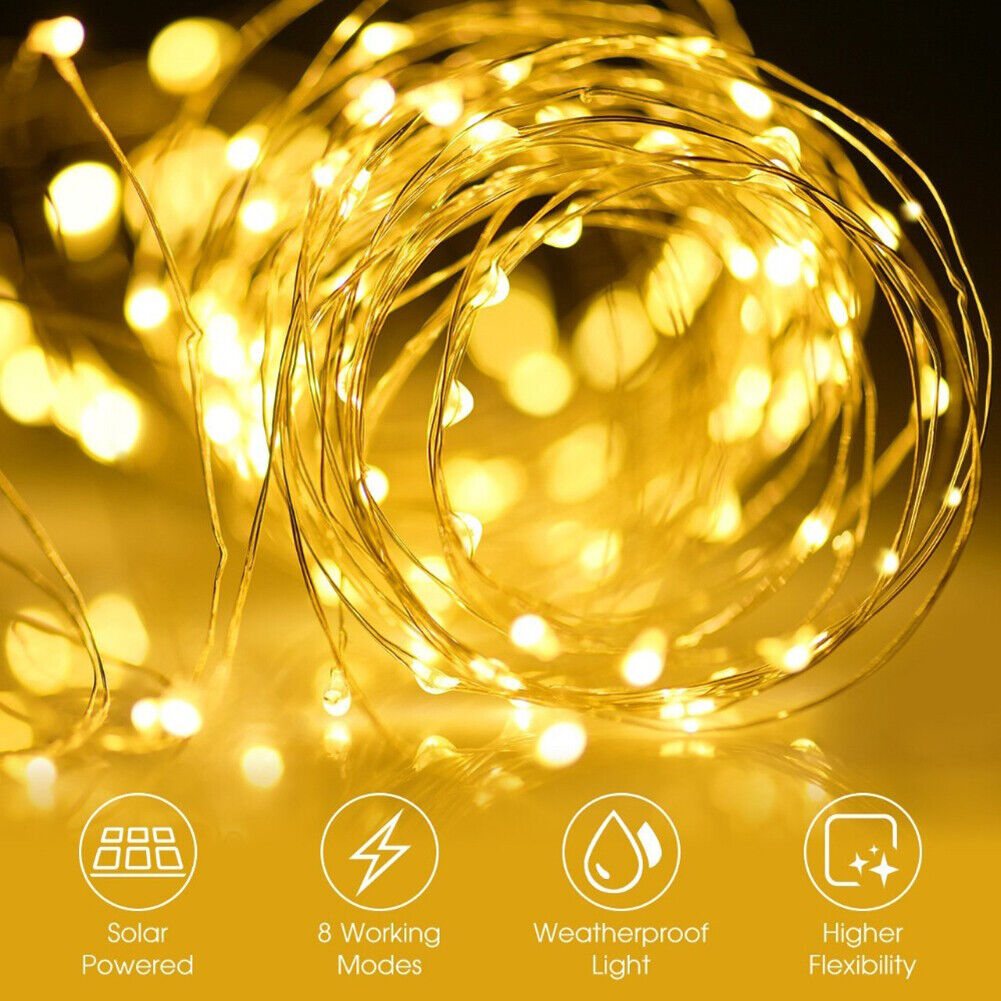 50 LED 5m Solar Copper Wire Lamp 8 Modes Decor String Light (Warm White)