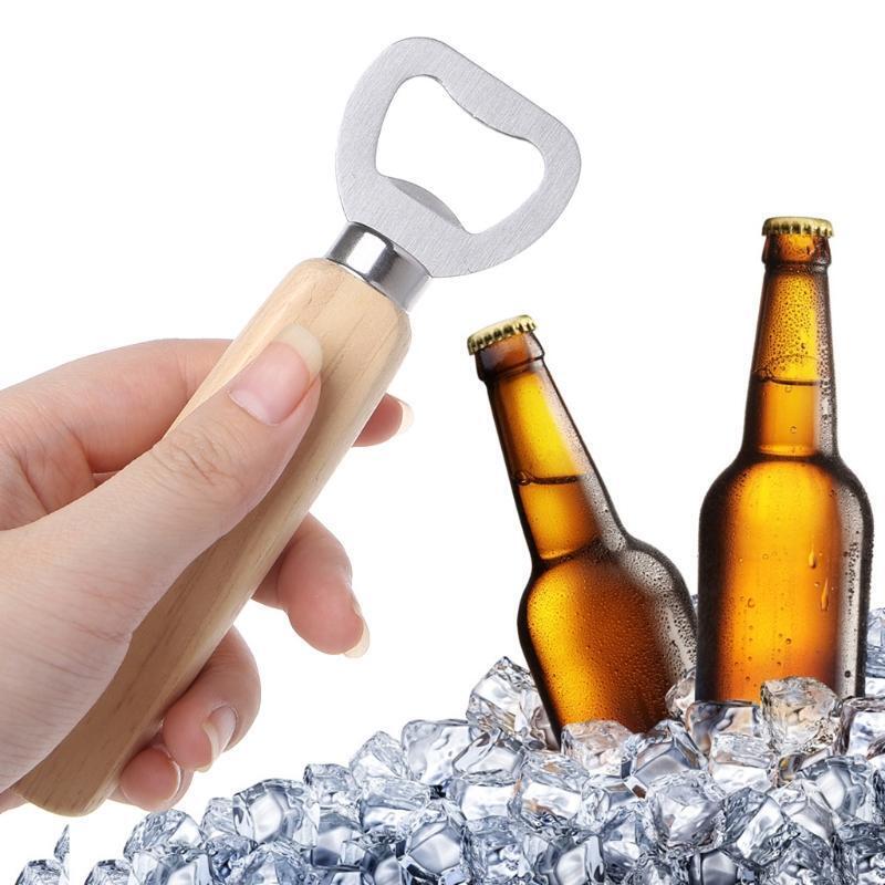 Wood Handle Handheld Bartender Bottle Opener For Opening Beer Cider Soft Drinks