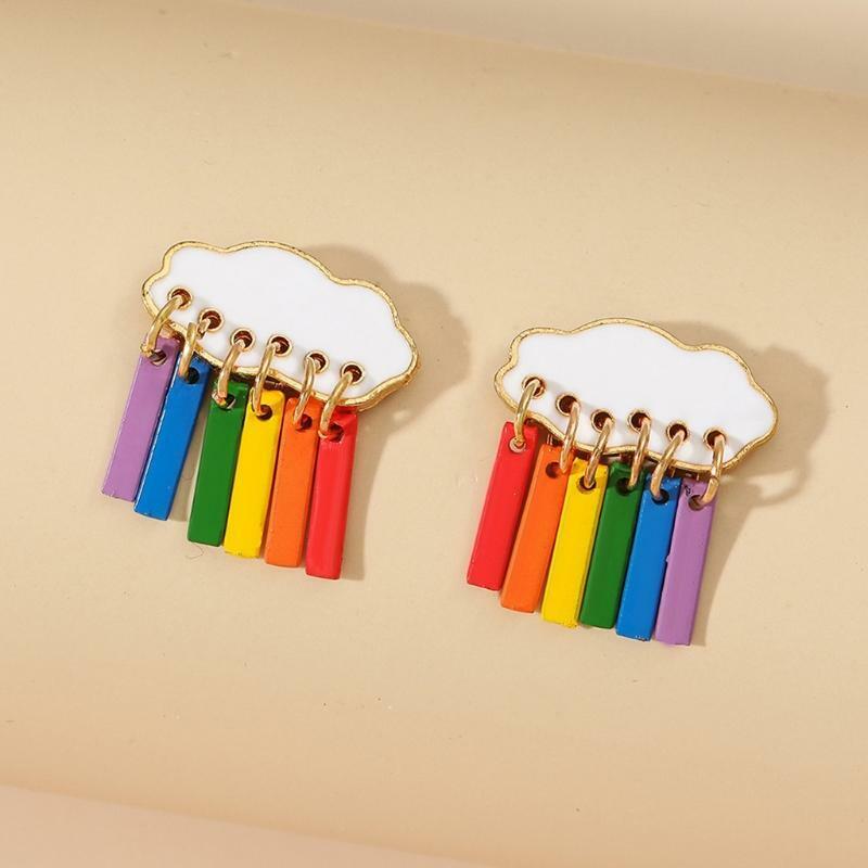 Cute Cloud Raindrop Earrings Rainbow Pendant Earrings Women Wedding Jewelry Gift