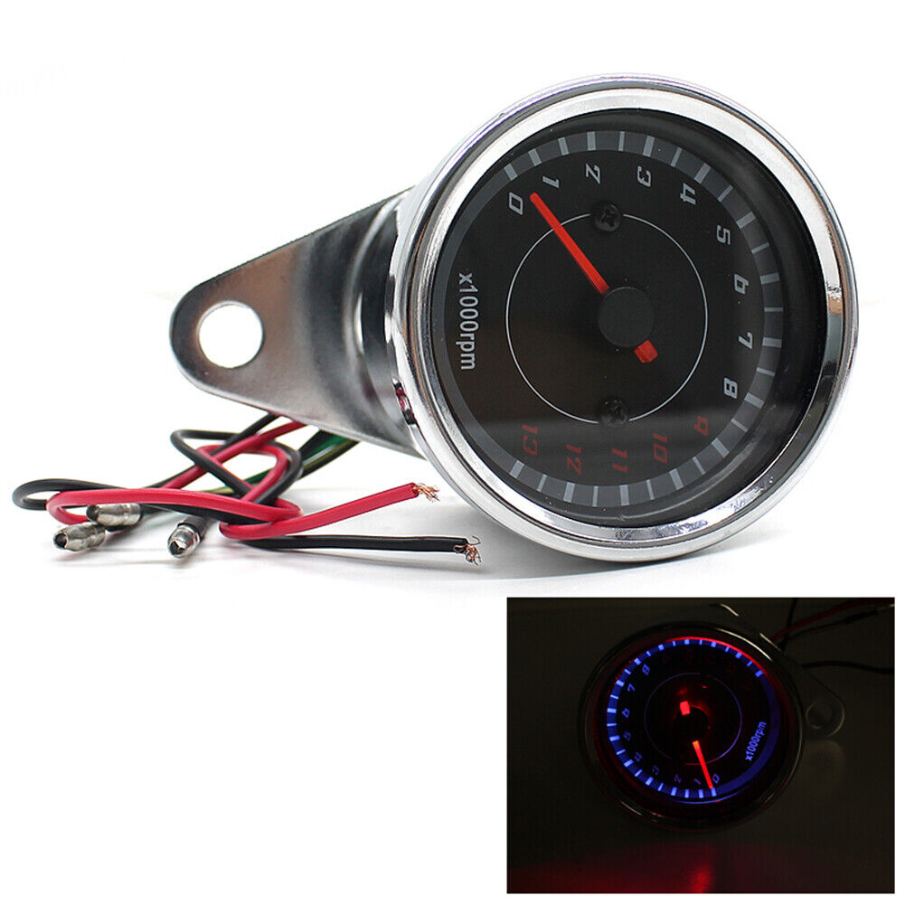 12V Motorcycle Tachometer Blue LED Backlit Analog RPM Gauge REV Counter