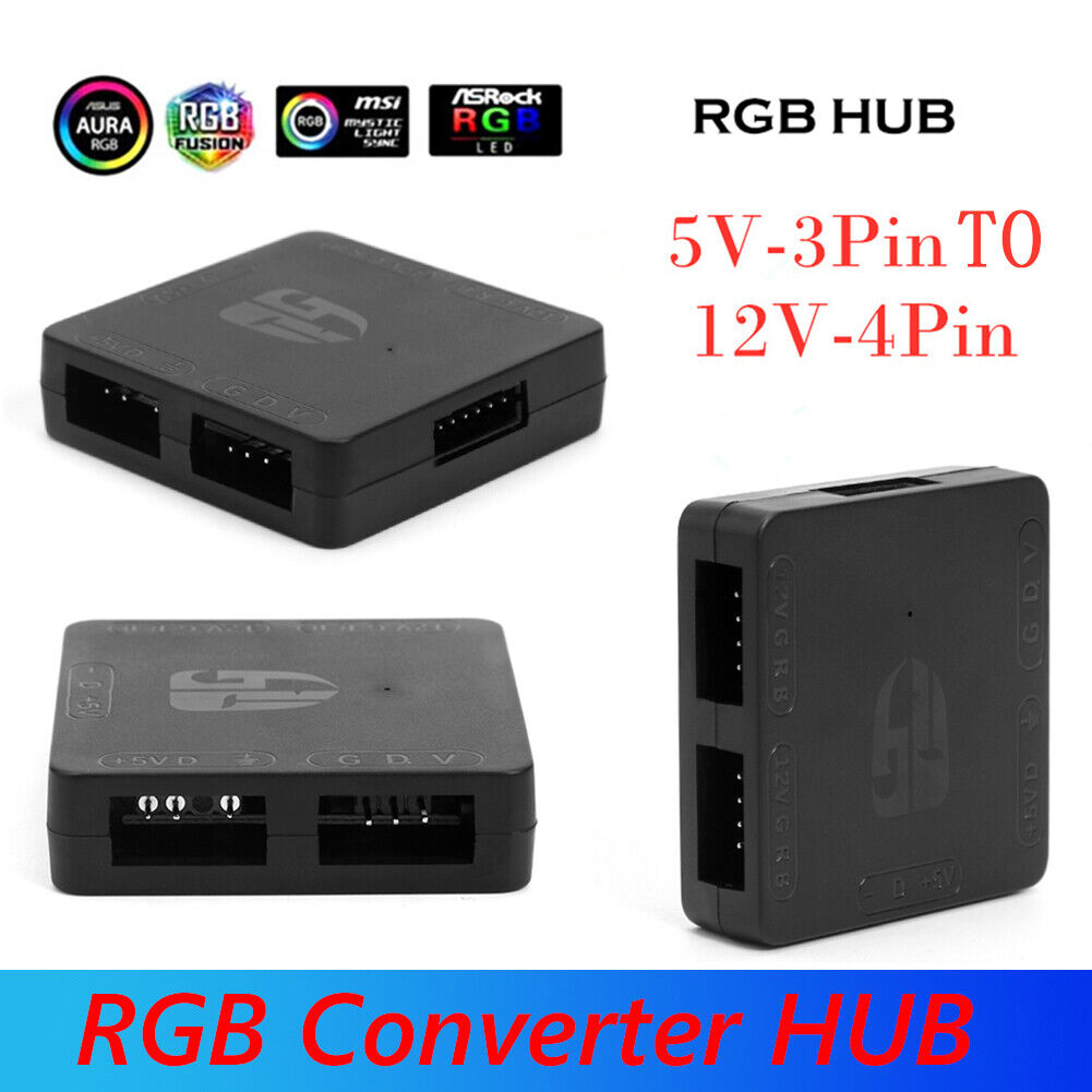 RGB Converter 5V to 12V Transfer Hub 3Pin to 4Pin ARGB Light Fan Adapter