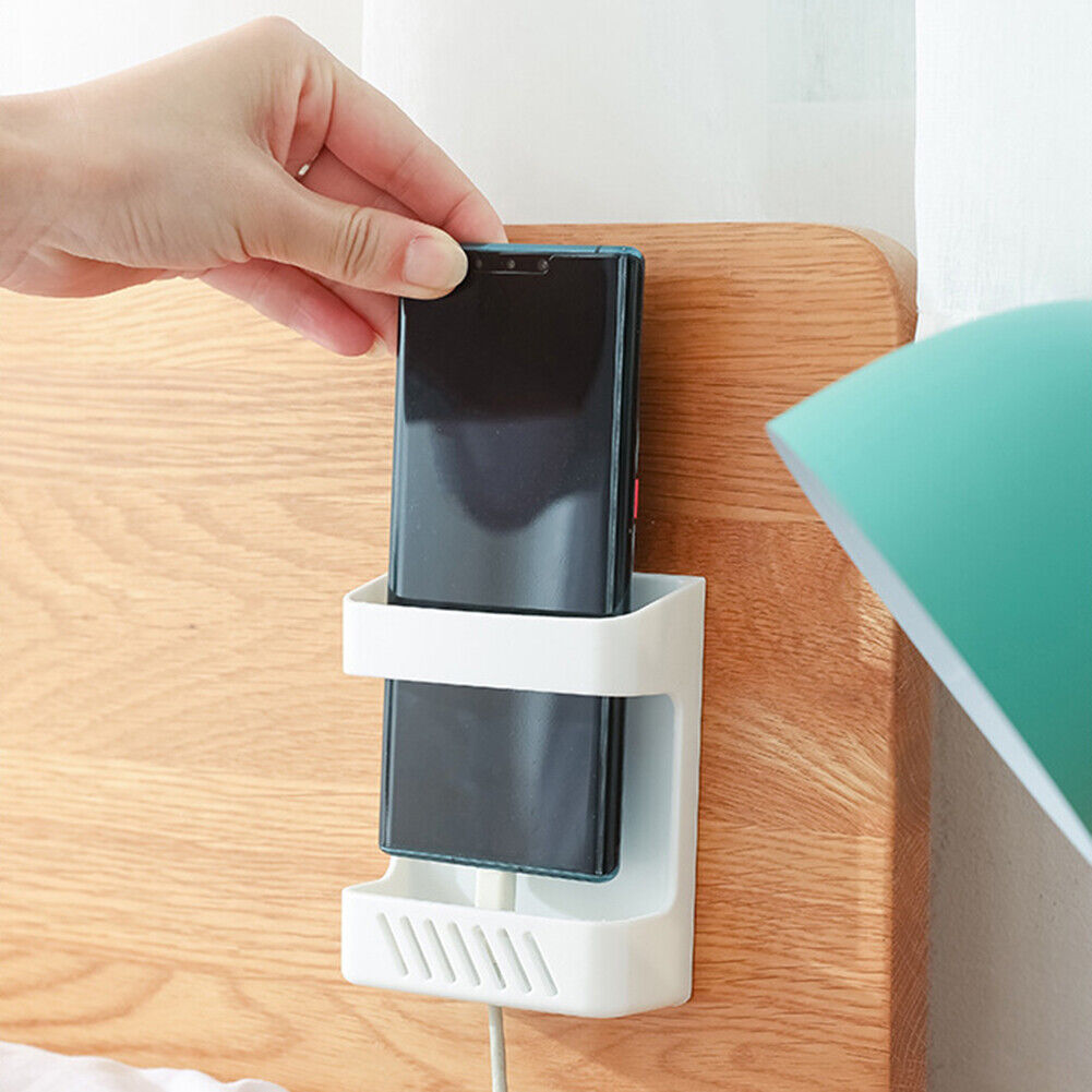 Wall Organizer Adhesive Remote Control Phone Charging Plug Holder (White)