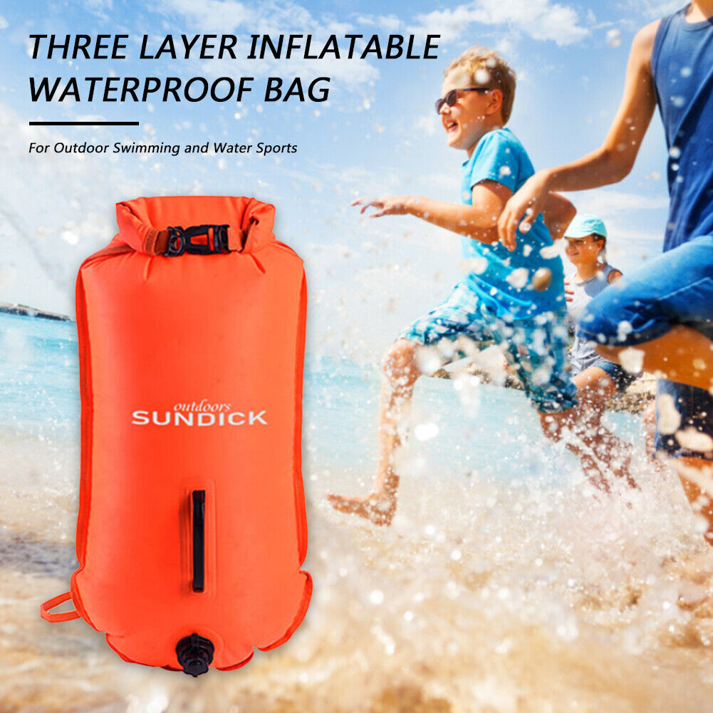 28L Inflatable PVC Swimming Life Buoy Safety Float Air Dry Tow Bag (Orange)
