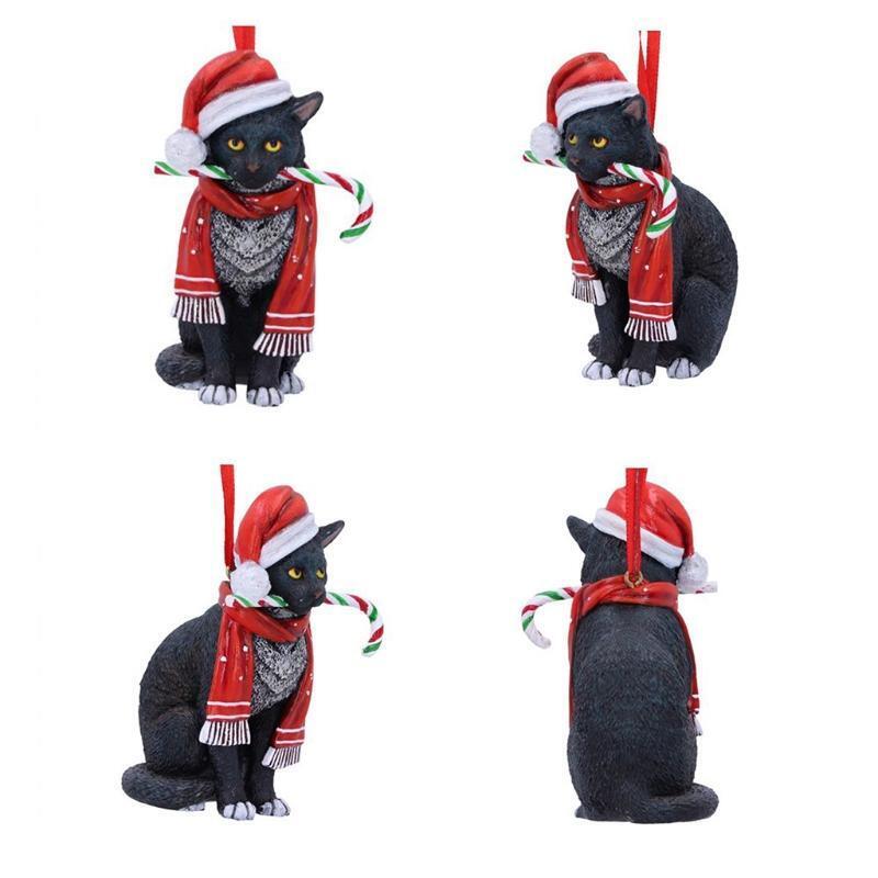 Christmas Cat Ornament Furry Kitten with Scarf Hat Holiday Tree Hanging Decor