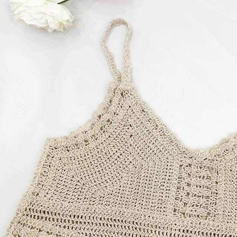 Women Crochet Crop Cami Bikini Crop Top Beach Crop Vest Tops Knitted Tank Tops