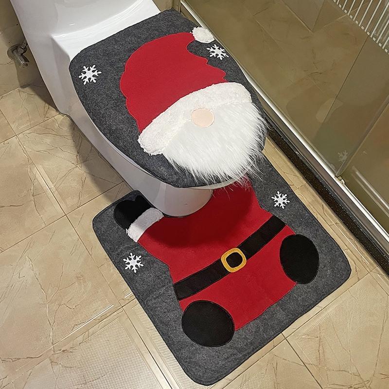 Christmas Gnome Toilet Seat Lid Protection Covers Floor Carpet Set Supplies