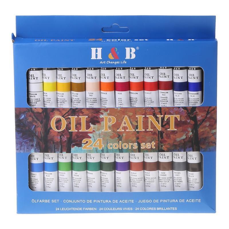 24 Colors Professional Oil Painting Paint Drawing Pigment 12ml Tubes Set Artist