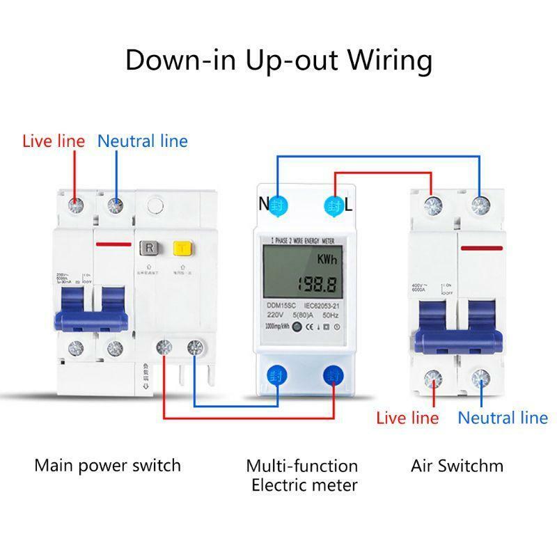 Digital Energy Meter 1 Phase 2 Wires 5(80)A Din Rail Electronic Energy KWh Meter