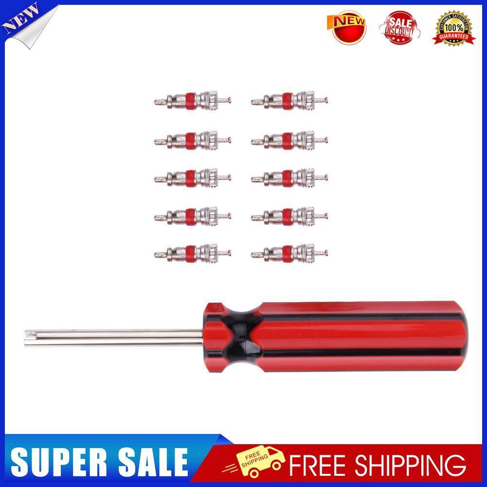 10pcs Tyre Valve Cores w/ Remover Tool for Schrader Car Bike Motorcycle