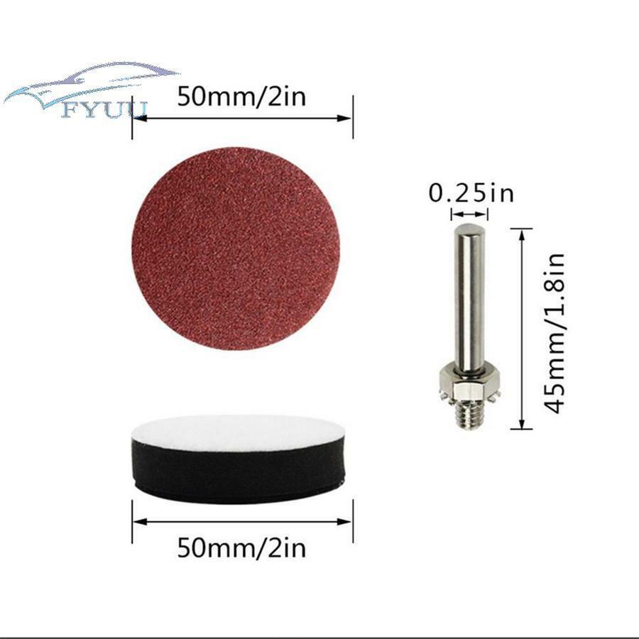 100pcs 2inch Sanding Disc Sand Paper Hook Loop Sander+Backer Pad+M6Drill Adapter