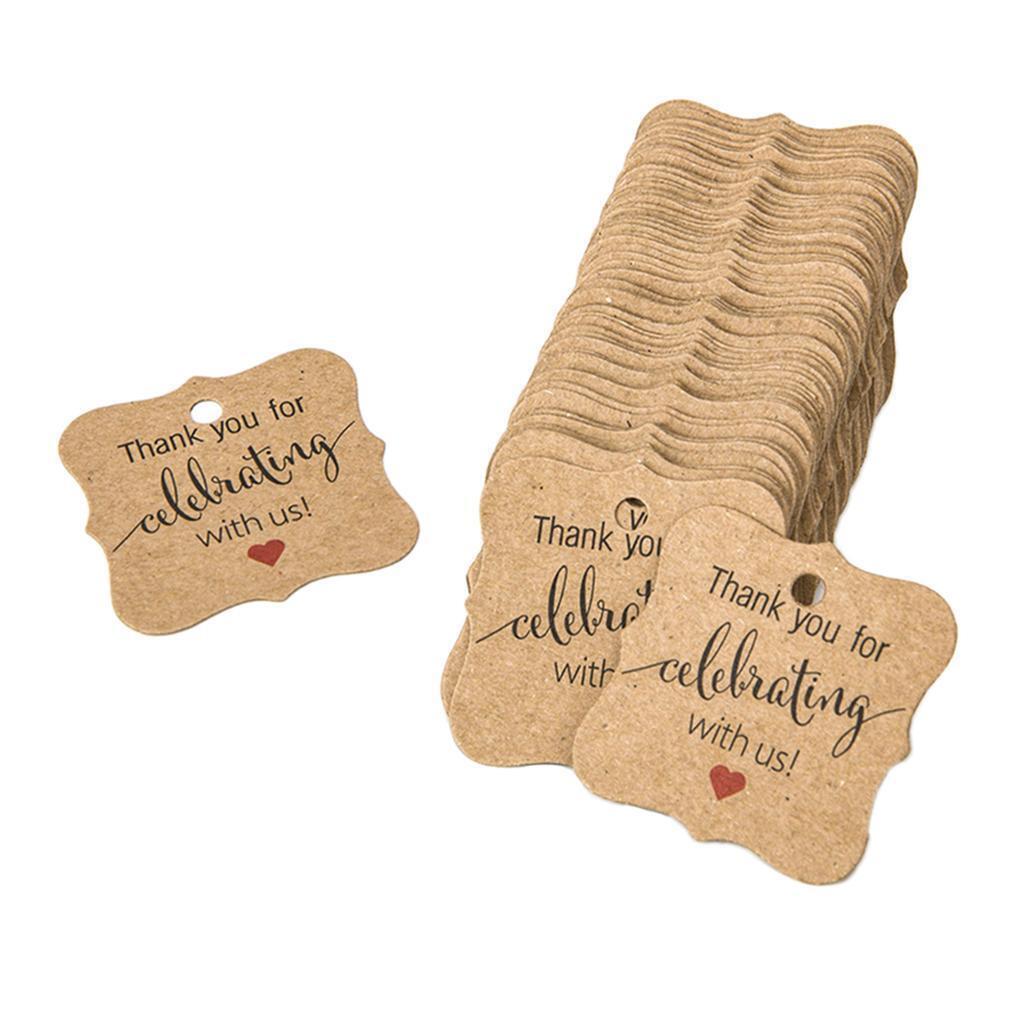 100x Thank You Kraft Paper Label Birthday/Wedding Party Hanging Gifts Decor