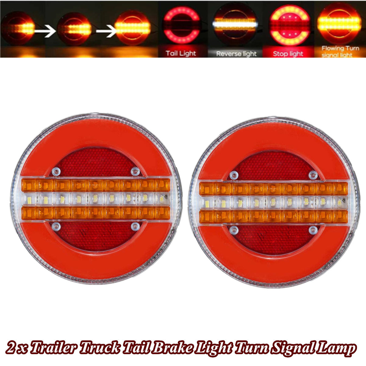 2 Pcs Trailer Van Truck LED Tail Light Flowing Turn Signal Lamp Brake Stop Light