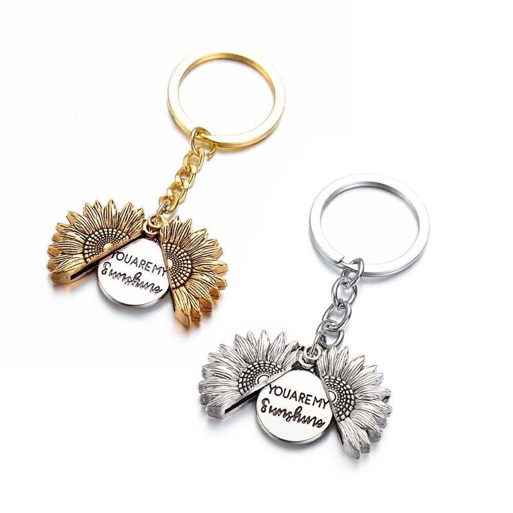 Open Locket Flower Car Keyring Sunflower Keychain Pendant You Are My Sunshine