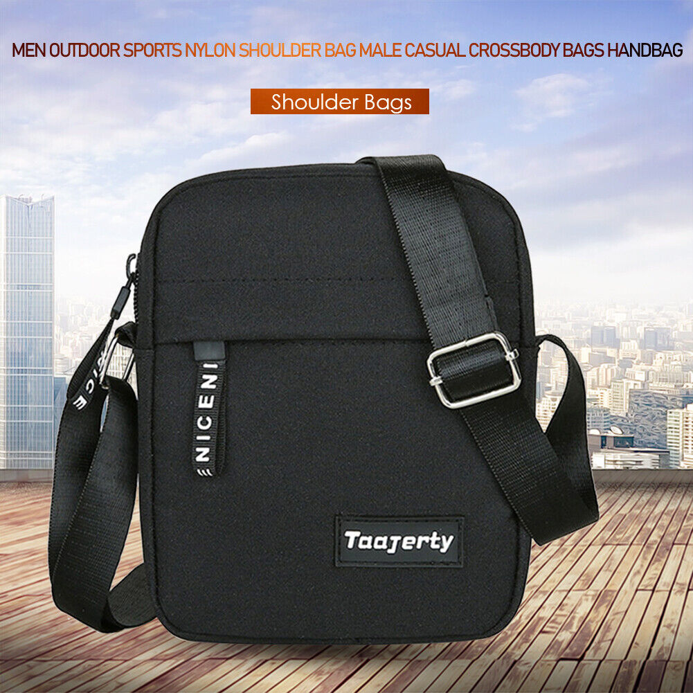 Men Outdoor Sports Nylon Shoulder Bag Male Casual Crossbody Bags (Black)