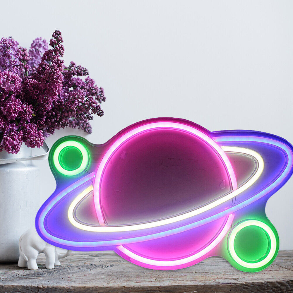 LED Planet Neon Light Colorful Neon Sign Room Party Bar Wall Lamp Xmas Gift