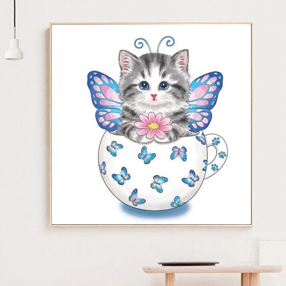 5D DIY Diamond Painting Cup Cat Full Round Rhinestone Home Decor Crafts