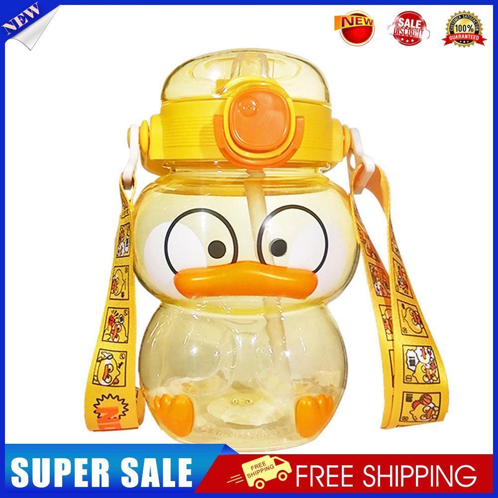 1200ml Cute Duck Drinking Water Bottle Outdoor Sport Straw Water Jug Yellow