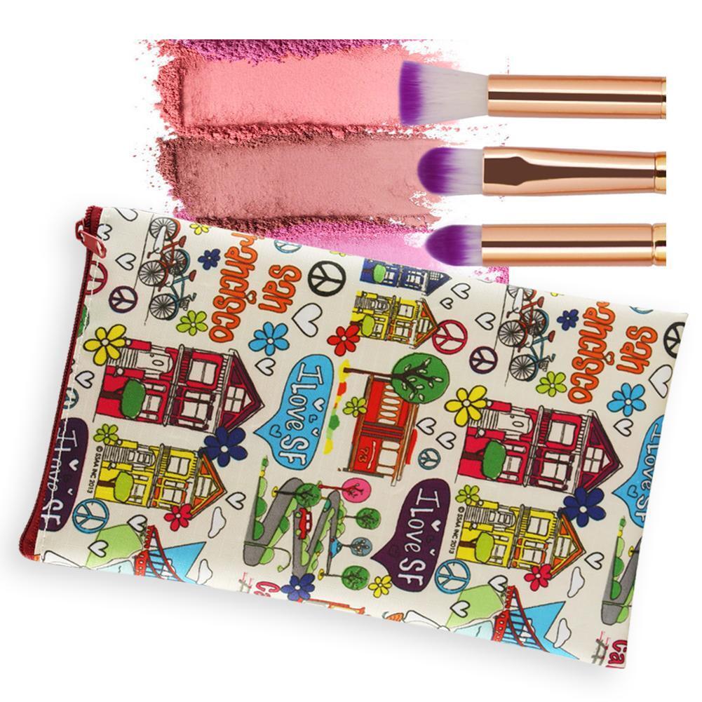 Portable Large Cosmetic Storage Bag Exquisite Print Vertical Makeup Bag(4)
