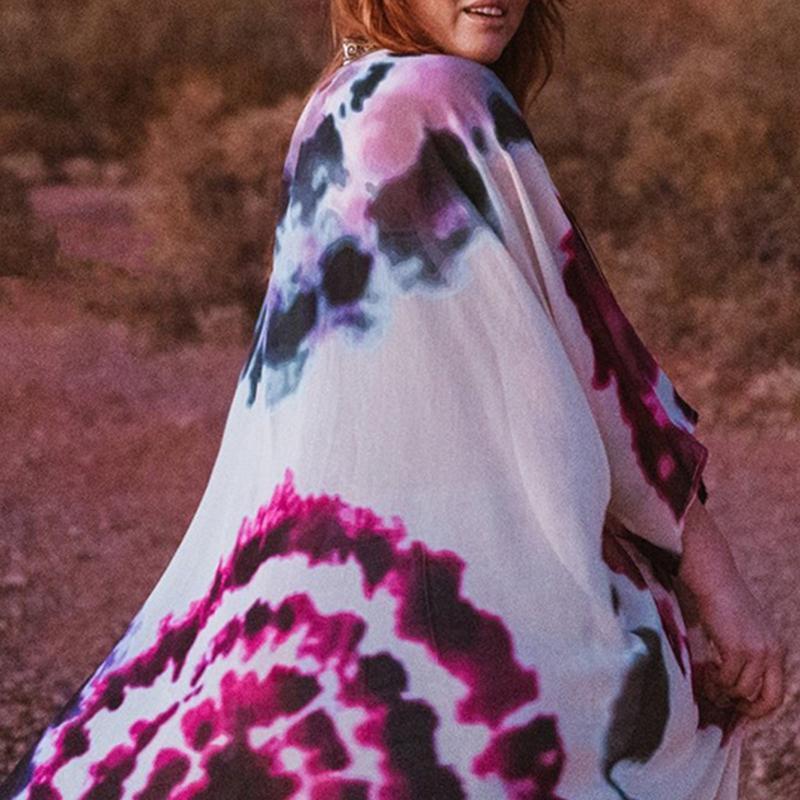 Female Tie Dye Swimsuit Cover Ups Bikini Beachwear Chiffon Cardigan