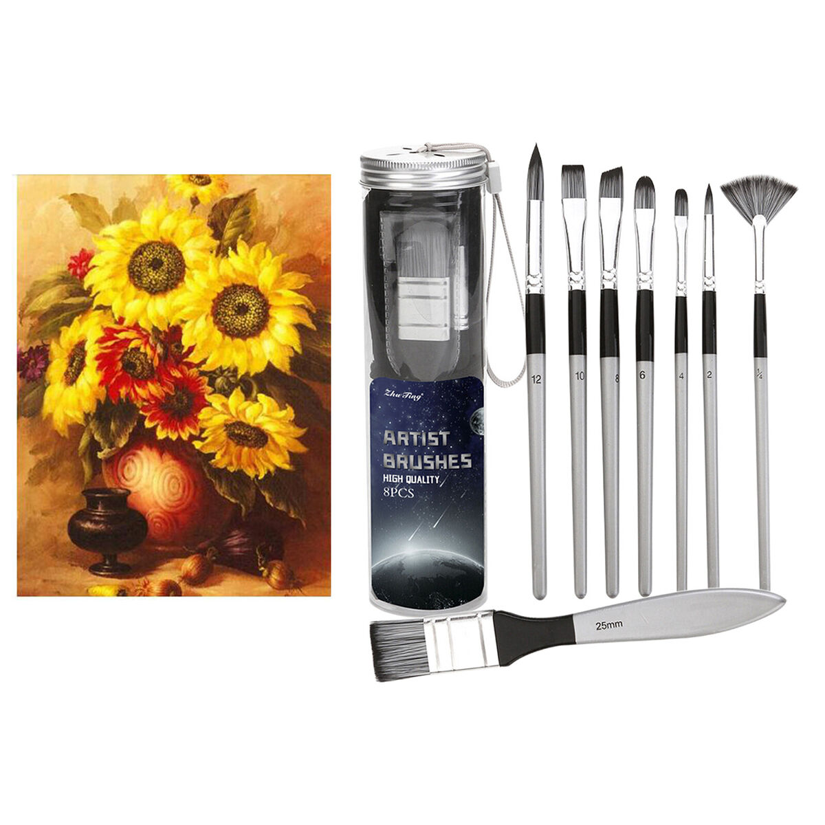 8x   Brushes Flat Filbert Acrylic Oil Paint Paintbrush