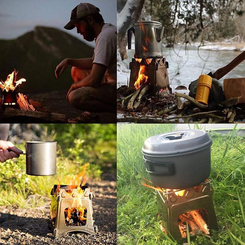 Outdoor Camping Stove Portable Ultralight Foldable Stainless Steel Wood Stove