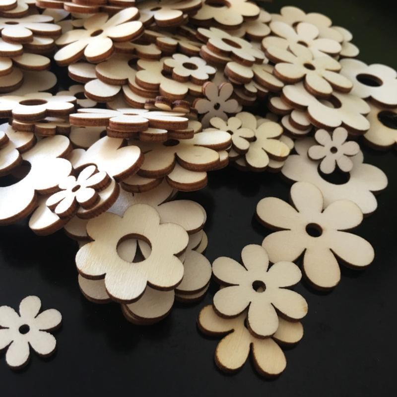 Wooden Plum Bossom Shaped Wood Chips 50 Pcs Unfinished Hollow Blank Flower Chip