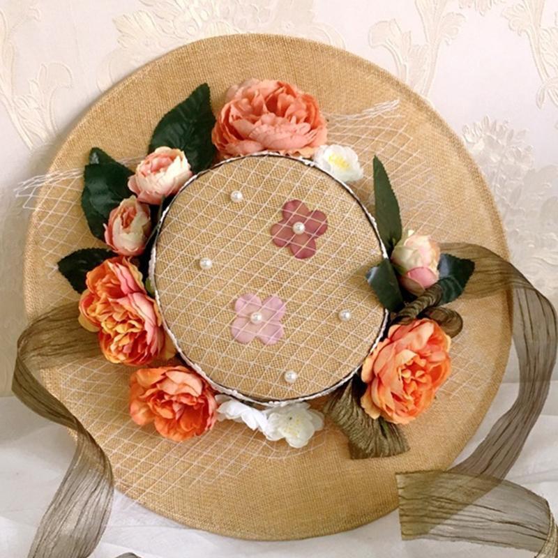 Trendy Sunshade Flat Hat Beach Hat Flower Decor Sunhat for Lolita Party Girls