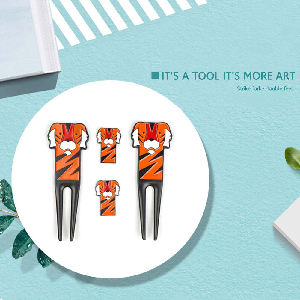 Golf Divot Repair Tool Tiger Pattern Pitch Groove Cleaner Golf Pitchfork