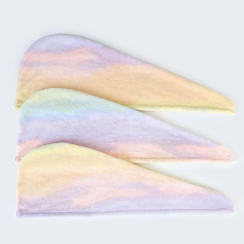 Hair Drying Towel Absorbent Coral Velvet Rainbow Tie-Dye Bath Shower Hat Turban
