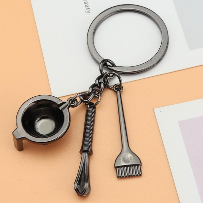 Creative Chef Baking Keychain Egg Stirrer Fried Pan Oil Brush Metal Pendant