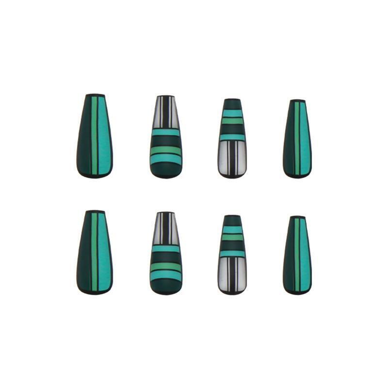 Green Plaid Press On Nail Ballerina Matte Press On Nails for Girls French Tip
