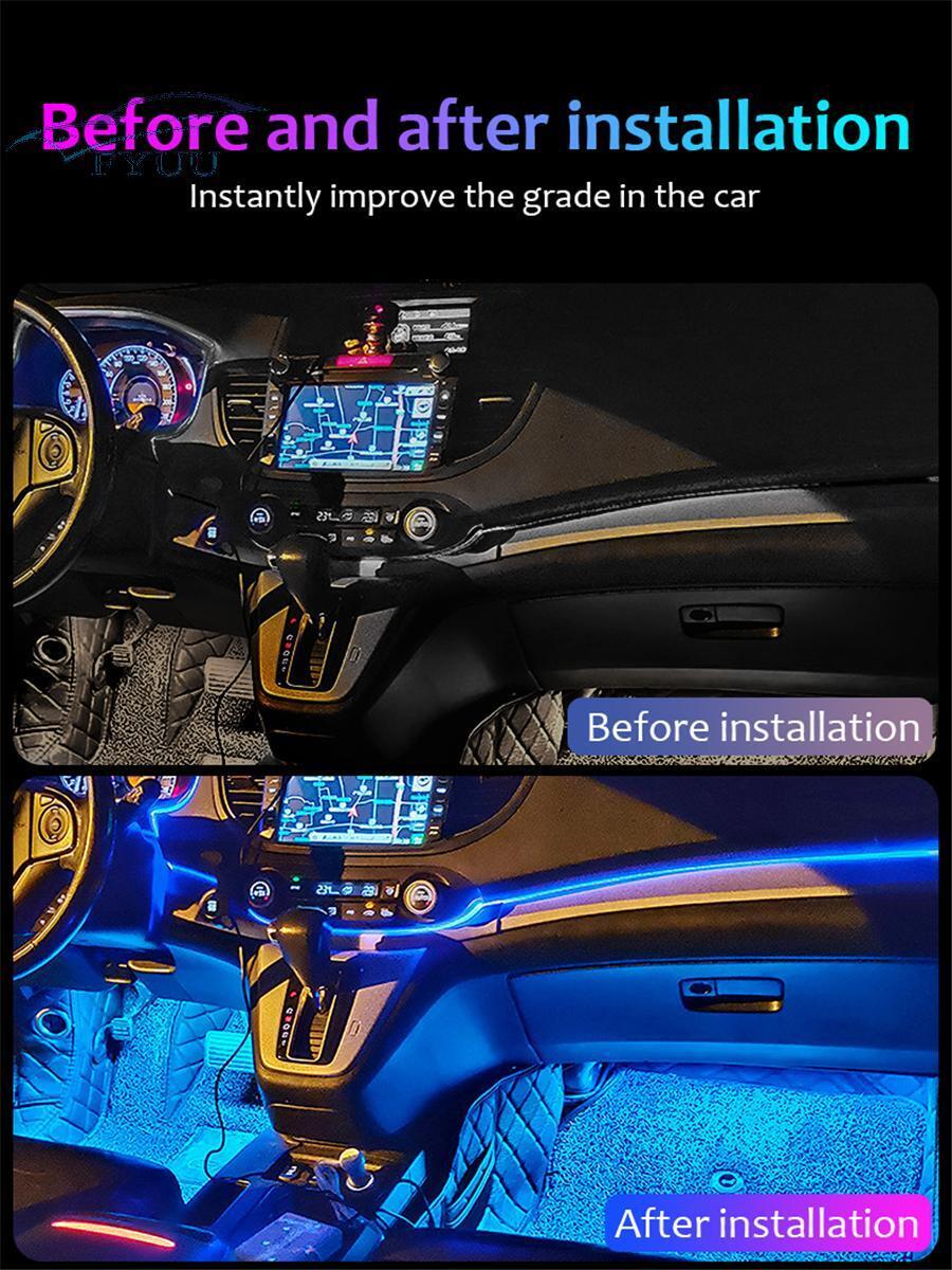 6 In 1 Car Interior LED Ambient Light Fiber Optic Strips Light Music App Control