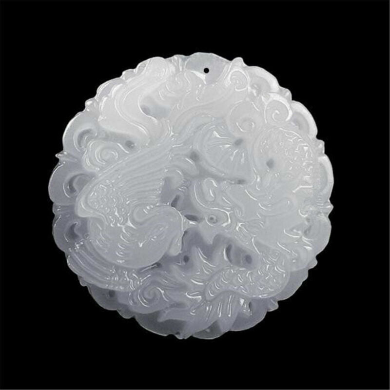 Natural White Jade Dragon Phoenix Pendant Charm Men Women Jewelry Lucky Amulet