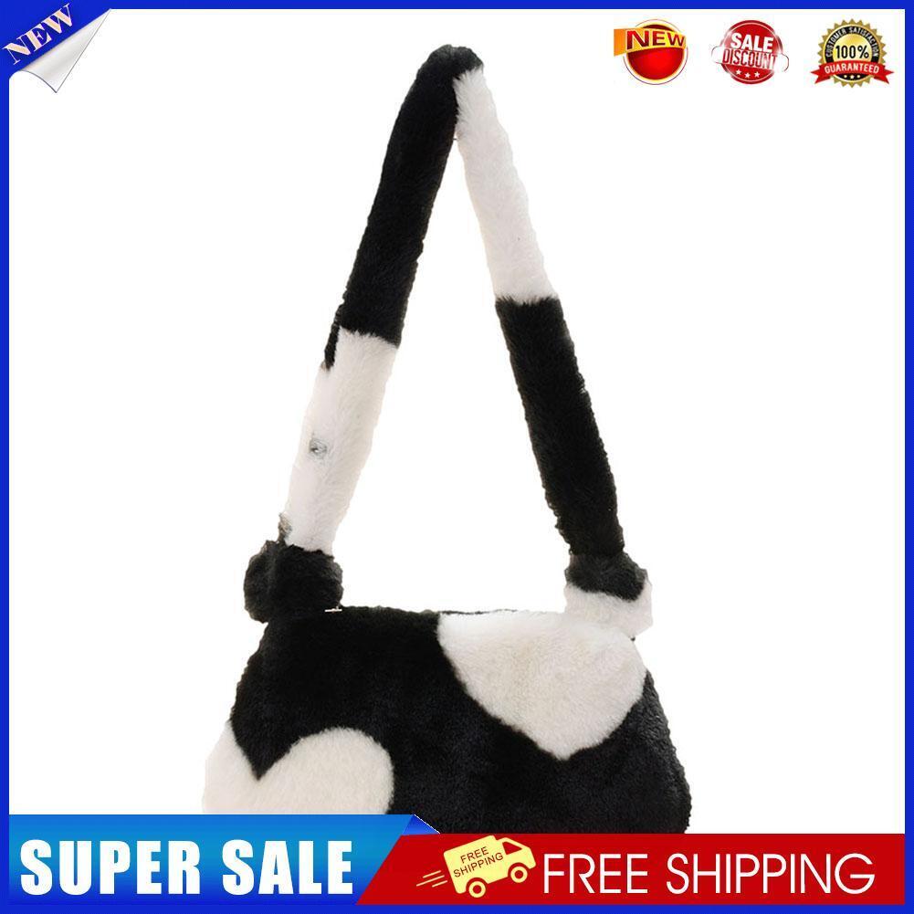 Fashion Women Flower Love Print Plush Shoulder Bag Handbags (Black Heart)