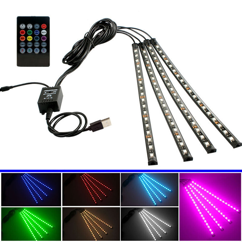5V USB 4 in 1 LED Car Foot Light RGB SMD5050 72 LED Strip Ambient Lamp