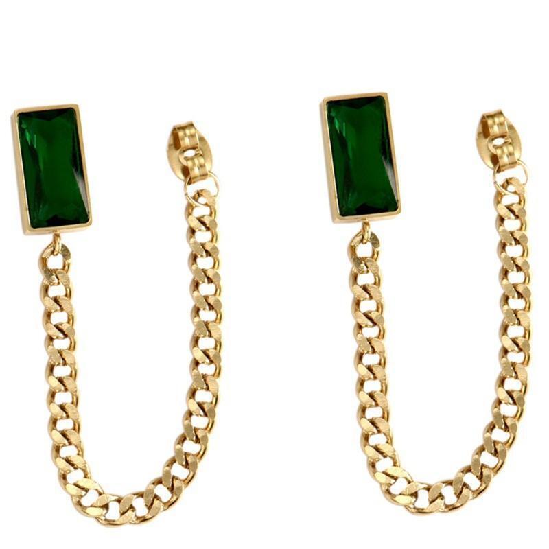 1 Pair Green Tassel Stainless Steel Earrings Temperament High Sense Earrings