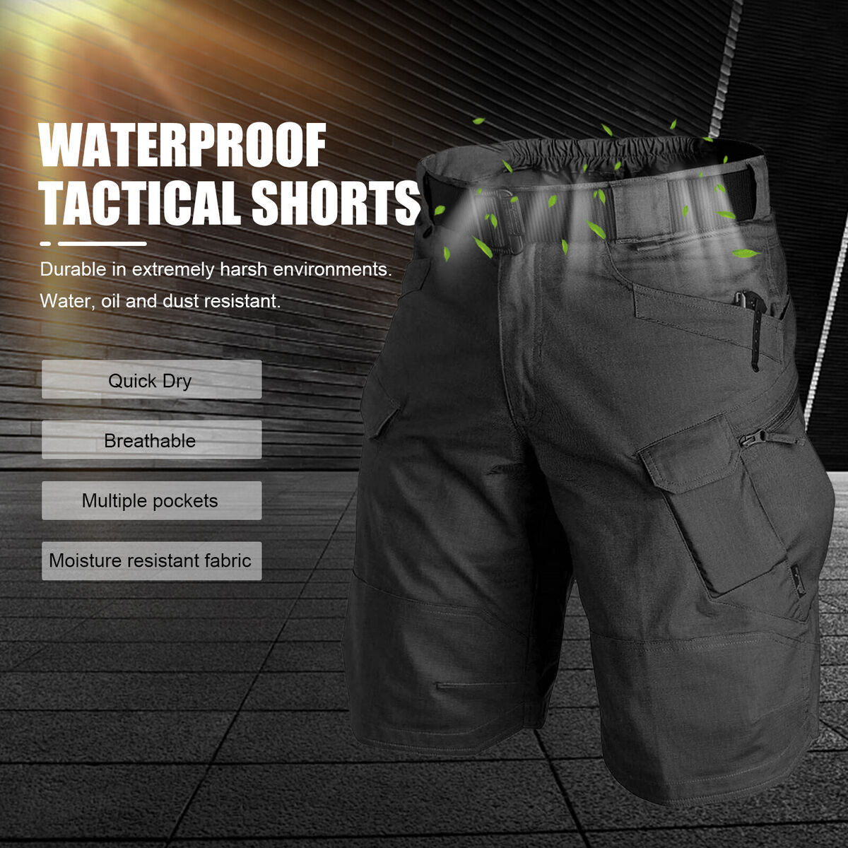 Men Cargo Shorts - Quick Dry Multi-Pocket Waterproof Fishing Shorts (L)