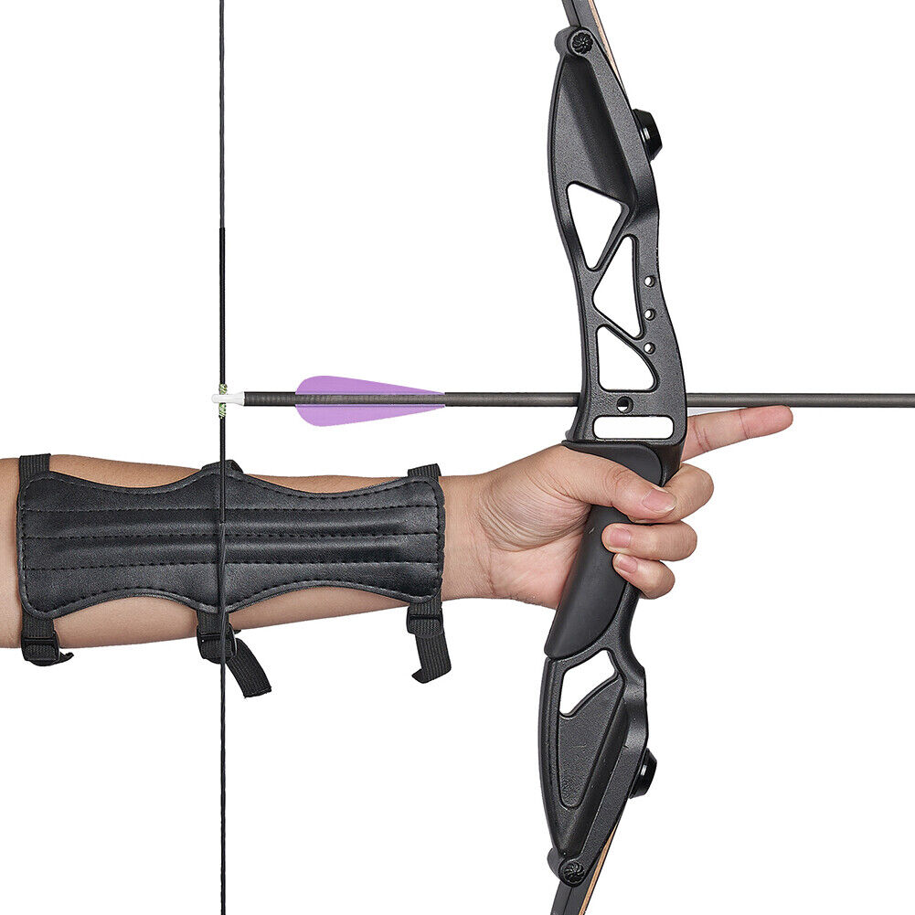 Outdoor Archery Shoting Cow Leather 3 Strap Arm Guard Protection Black
