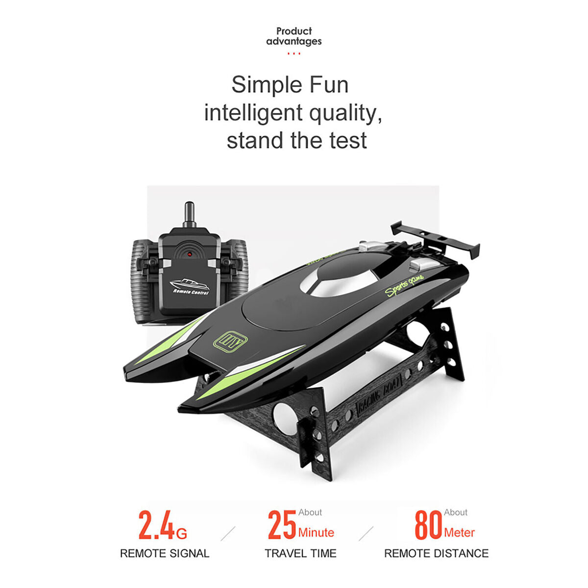 25km/h RC Boat 2.4GHz High Speed 4CH Remote Control Racing Ship (Black C)