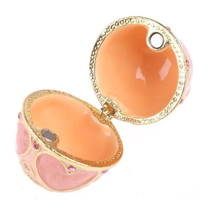 Pink Faberge-Egg Hand Painted Jewelry Trinket Box Gift for Easter Home Decor