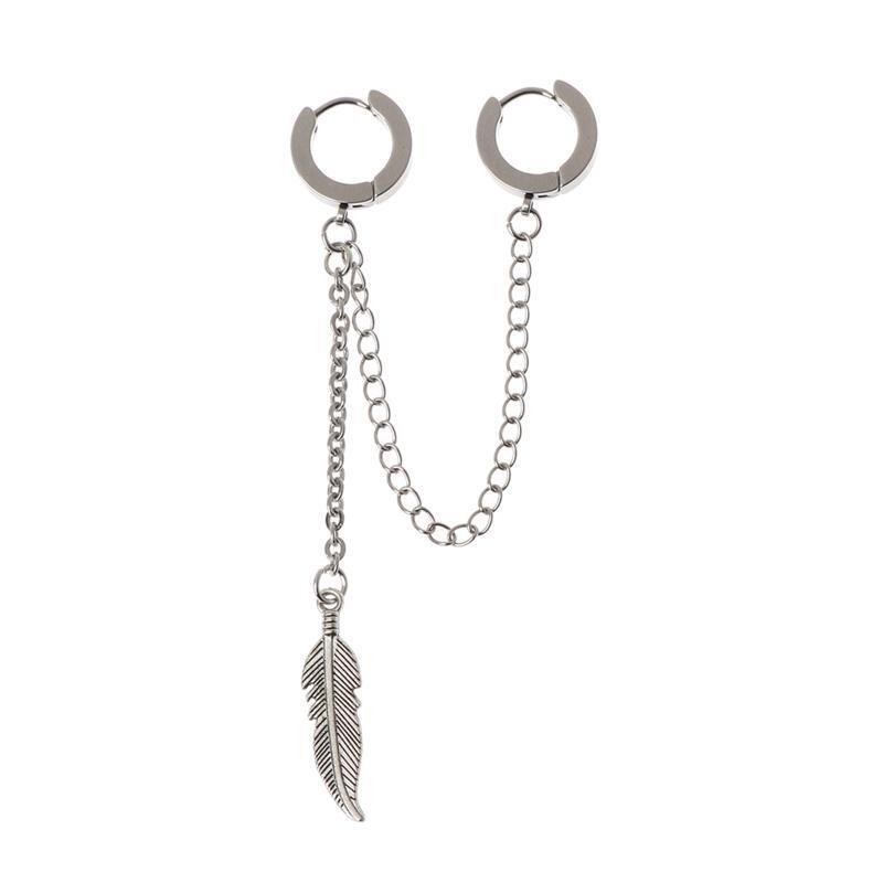 Double Long Chain Leaf Earring Charm Feather Pendant Dangle Earring Jewelry Gift