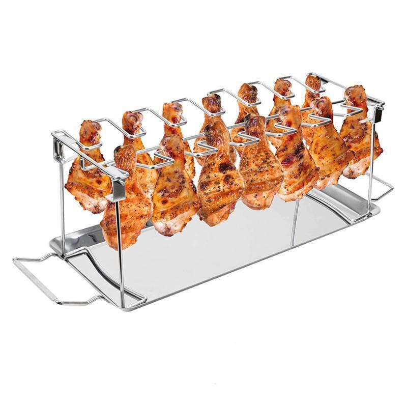 BBQ Chicken Leg Wing Grill Rack 14 Slots Chicken Leg Roaster Stainless Steel