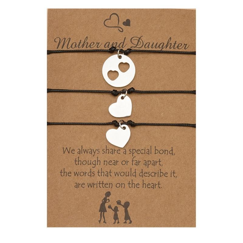 3Pcs Mother Daughter Bracelet Back to School Gifts Matching Heart Wish Bracelets