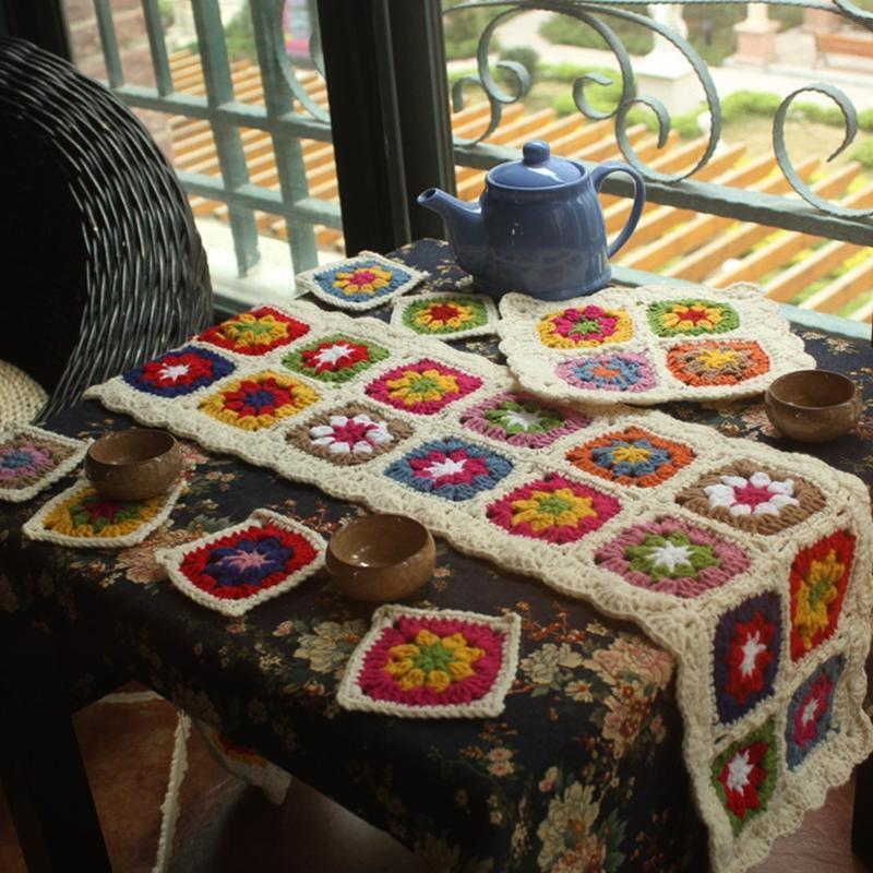 Handmade Crochet Wool Table Runner Teapot Cushion Pad Coaster Set of 8