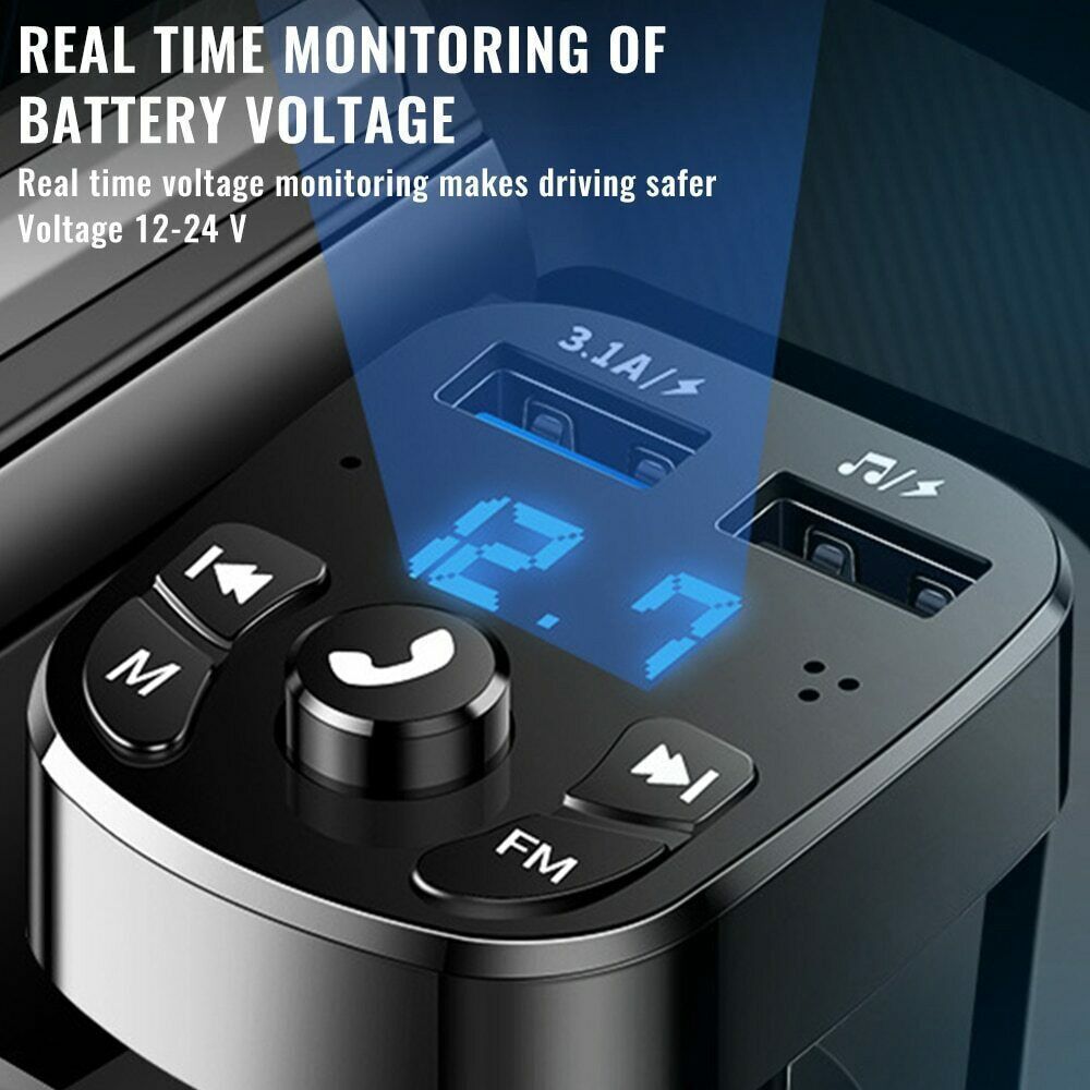 MP3 Player Car FM Transmitter Fast Charger Dual USB Ports Bluetooth Adapter