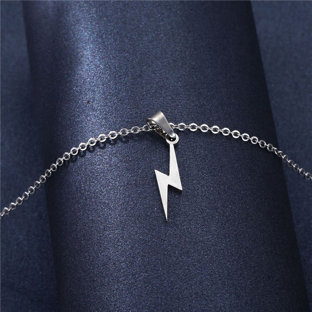 Jewelry Metal Men Lightning Pendant Long Chain Necklace Choker Stainless Steel