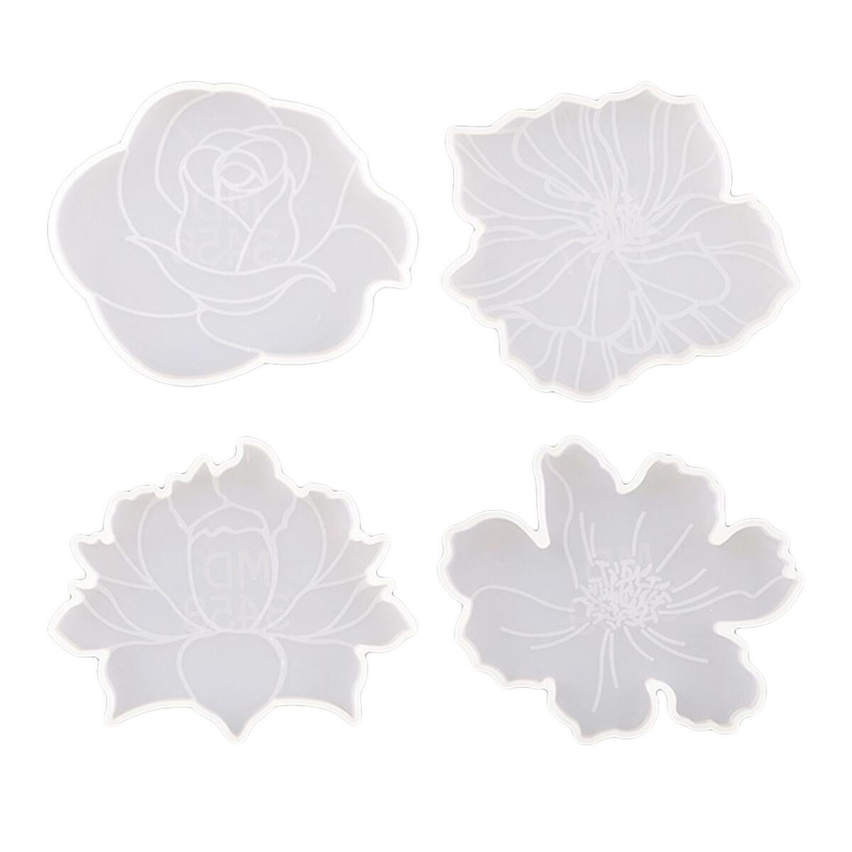 4x Flower Coaster   Epoxy Faux Agate Cup Mat Coasters Molds For Clay Tool