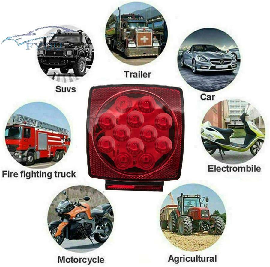 Pair Square LED Submersible Tail Brake Light License Illuminator for Trailer SUV