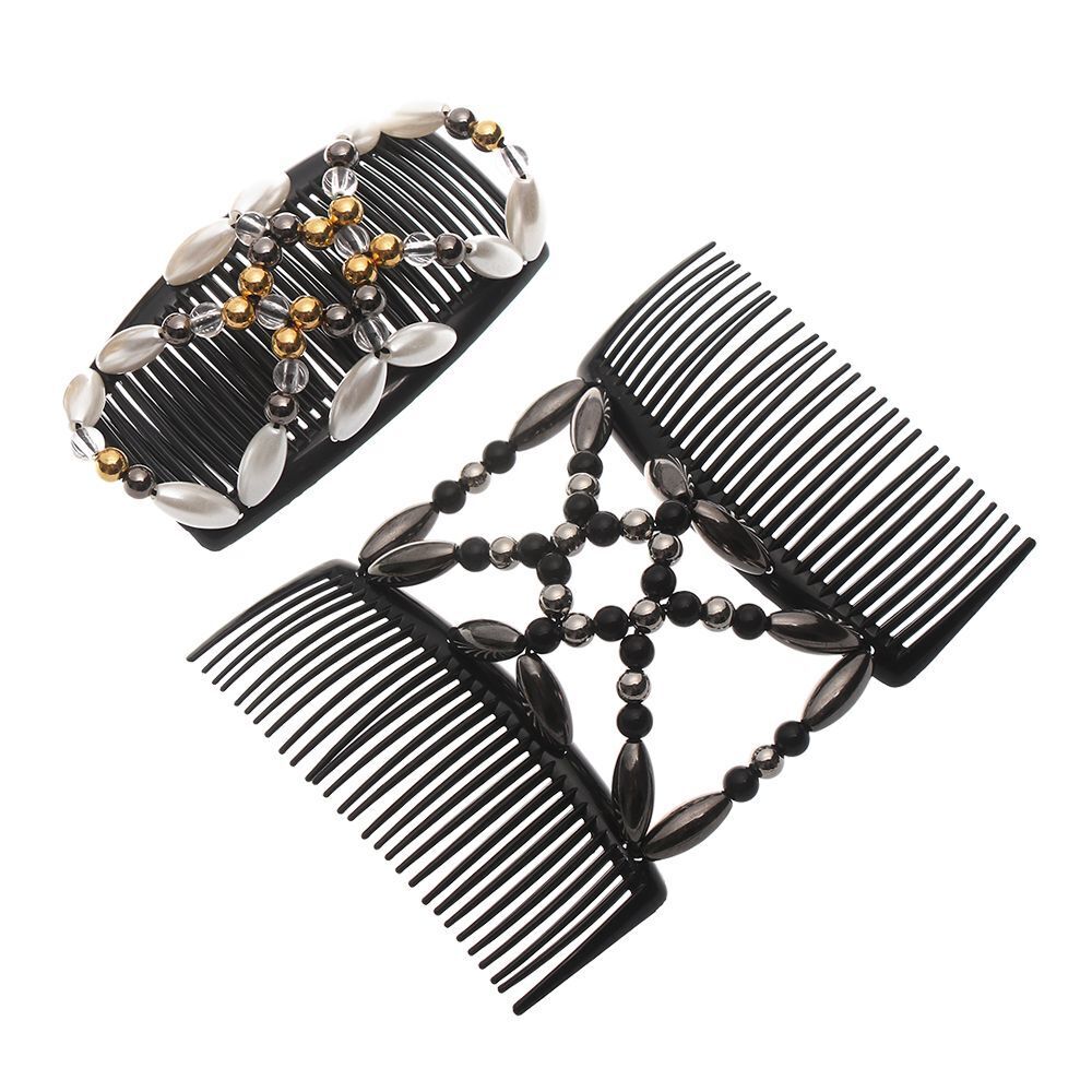 Tool Stretch Beaded Hair Clip Magic Hair Comb Double Comb Elastic Hairpin